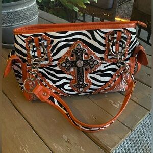 Orange and Black Zebra Print Shoulder Bag